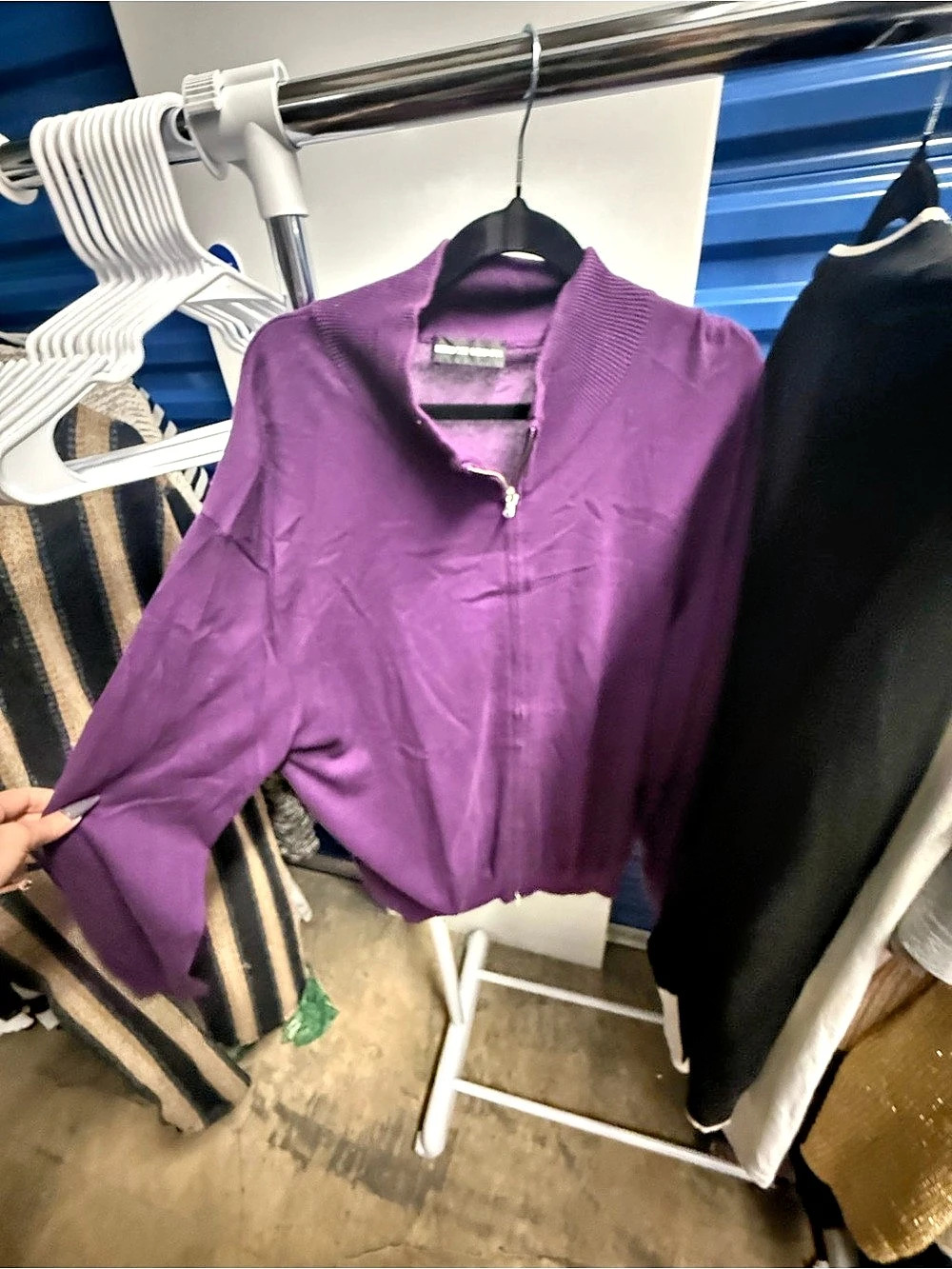 Bergdorf Goodman Purple Cotton Zip Sweater